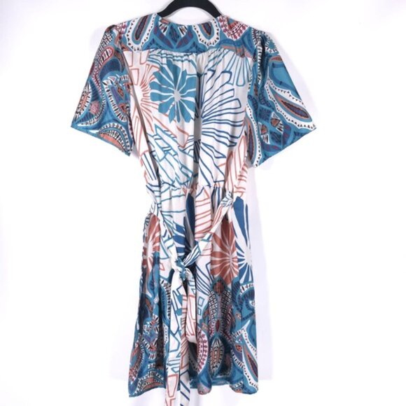 NWT Ba&sh ROBE JARA Mixed Print Wrap Mini Dress Turquoise 1E23JARA Size 3 MEDIUM - Picture 5 of 15